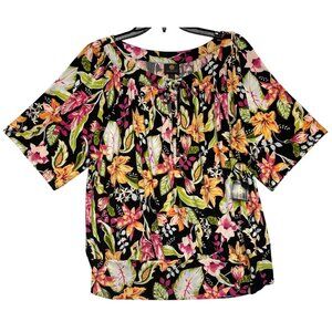 JM Collection Womens Size Large Floral Banded Bottom Knit Blouse Top Polyester/S